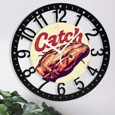 Horloge murale en métal pour le salon - Gant de baseball de 10 po à fermeture silencieuse, à piles, horloges antiques pour maison de campagne, chambre à coucher, cuisine - chiffres arabes