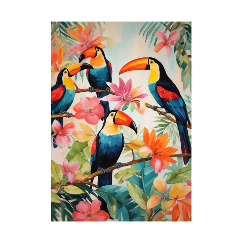 Tapis décoratif lavable à la machine à motif tropical de fleurs tropicales et de perroquets