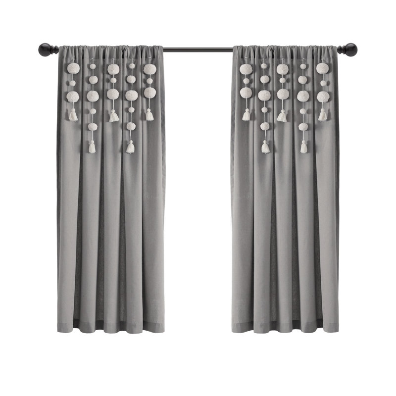 Cotton Blend Semi Sheer Curtain Single Panel, 52"W x 63"L, Dark Gray