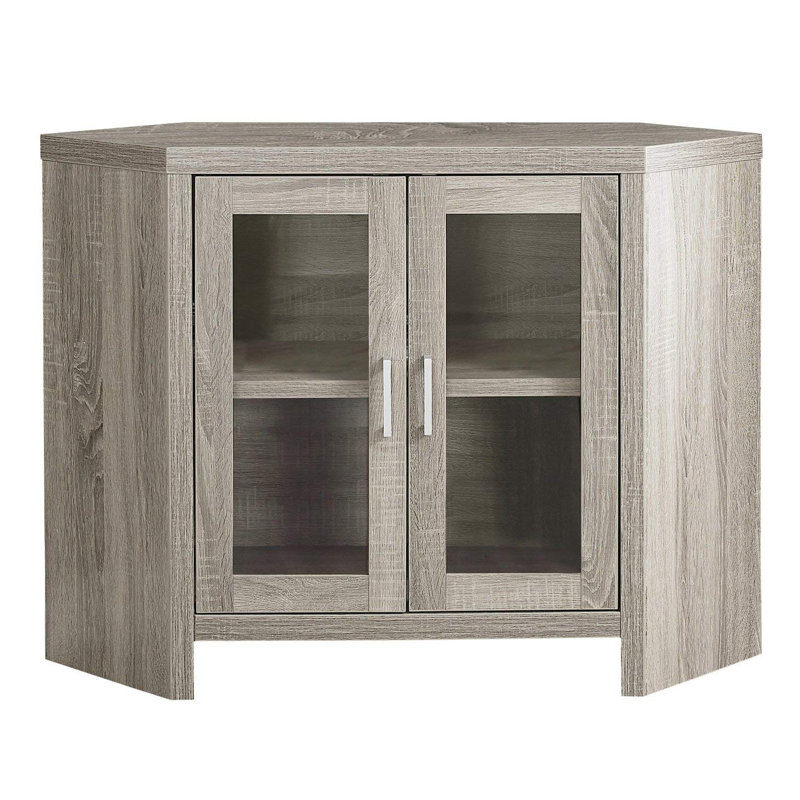 Monarch Specialties Modern Corner Television Stand With Glass Doors, Dark Taupe
