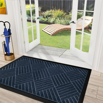 Paillasson de porte d'entrée intérieur pour tapis de porte, tapis extérieur en caoutchouc robuste pour entrée de patio imperméable à profil bas