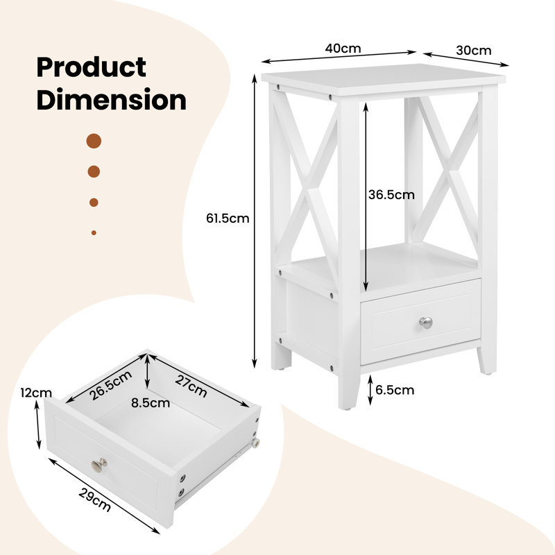 40cm W Manufactured Wood Bedside Table
