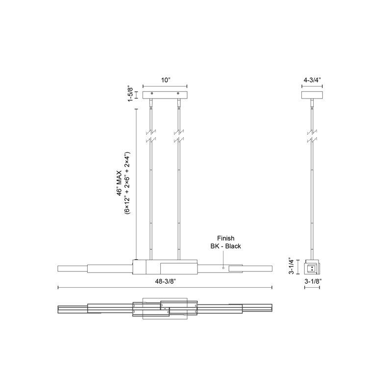 Enzo 1 - Light LED Pendant, 3.25" H x 48.38" W x 4.75" D