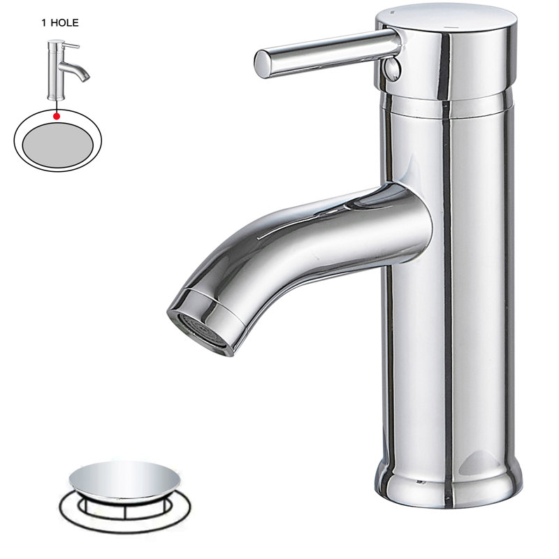 Polished Chrome Single-Handle Bathroom Faucet with Drain Assembly