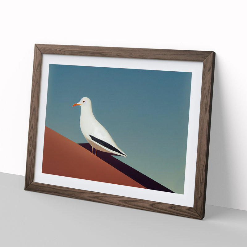Minimalist Seagull - Framed Print, 25cm H x 34cm W, Walnut Framed