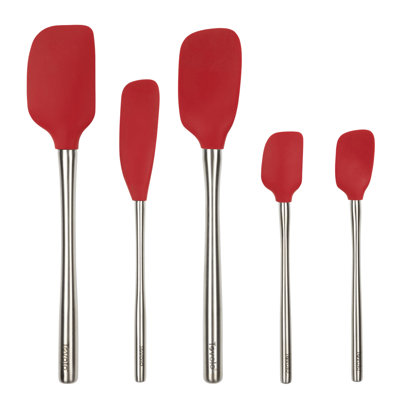 Tovolo Flex-Core Silicone Spatula Set of 5 with Stainless Steel Handles, Cayenne