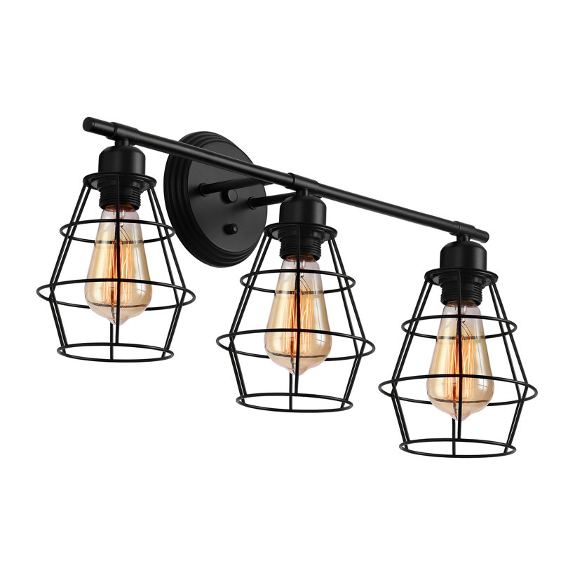 Applique murale noire 3 lumières avec cage en métal pour coiffeuse Anathea