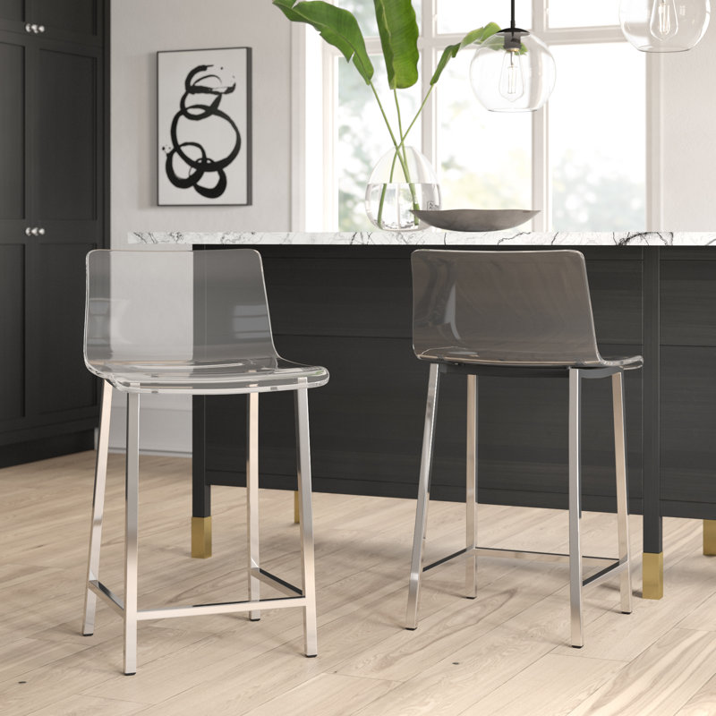 Cyrus Counter Stool with Metal Frame, Chrome, Counter Stool (24" Seat Height)