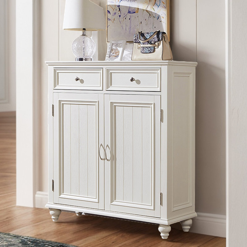 White Two-door Solid Wood Shoe Cabinet 20 Pair Shoe Storage Cabinet