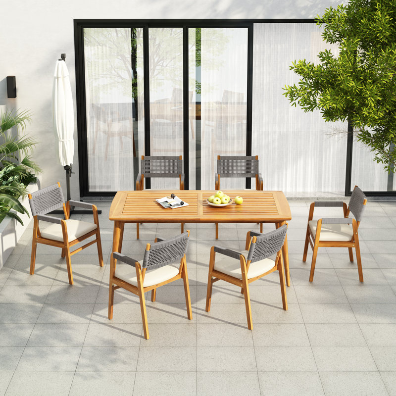 Kinlyn 7-Piece Wood & Rope Dining Set, Gray/Natural