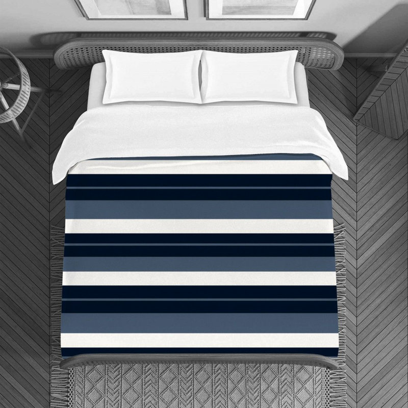 Polyester Striped Duvet Cover, Queen Duvet Cover, Black/Blue