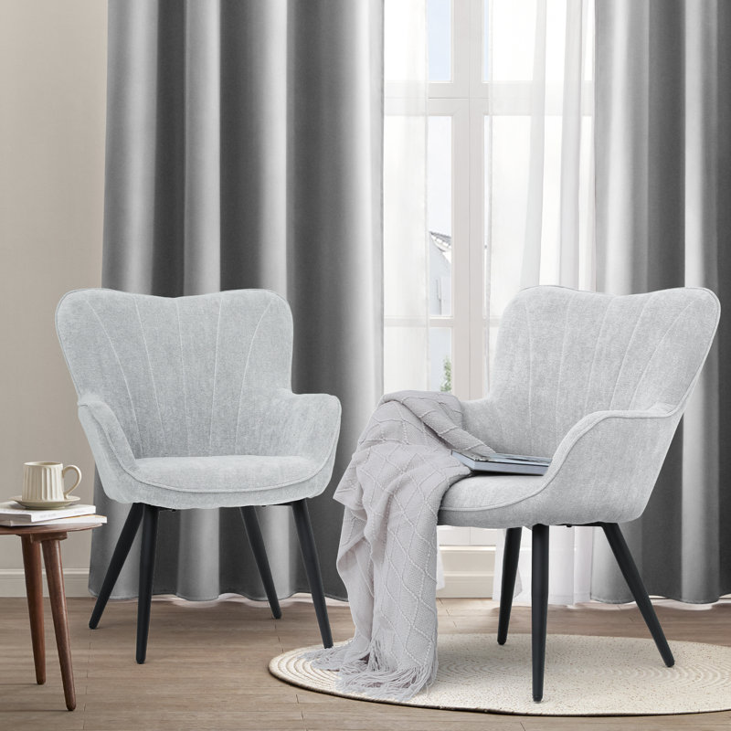 Chaises d'appoint rembourrées, fauteuils à oreilles et fauteuils de lecture modernes avec pieds en métal, Gris clair
