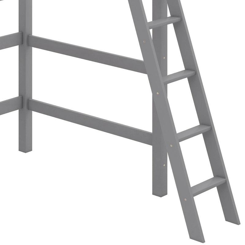 Lit mezzanine simple en bois massif avec échelle, Gris