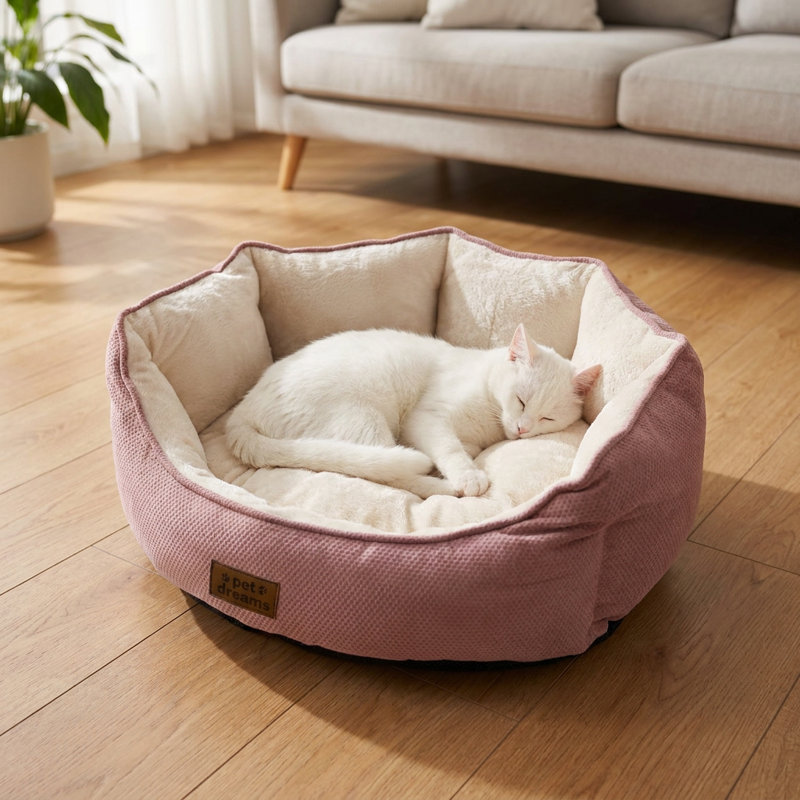 Lit profond câlin avec coussin en mousse de soutien, P 15,7 po x l 19,7 po, Rose ; crème
