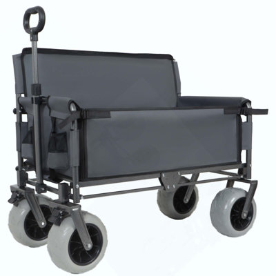 Chariot pliant 3 en 1 avec siège de banc - capacité de 500 lb, pneus de plage de 9 po x 4 po pour le camping et la plage