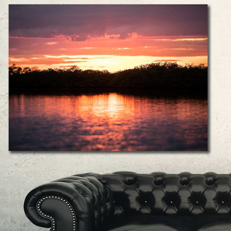 « coucher de soleil sur tropical lagon », reproduction de photo sur toile tendue, H 20 po x l 20 po x P 1 po
