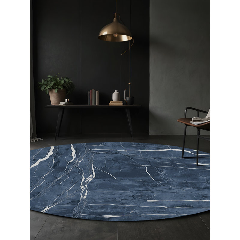 Machine Washable Gray Area Rug, Round 3'