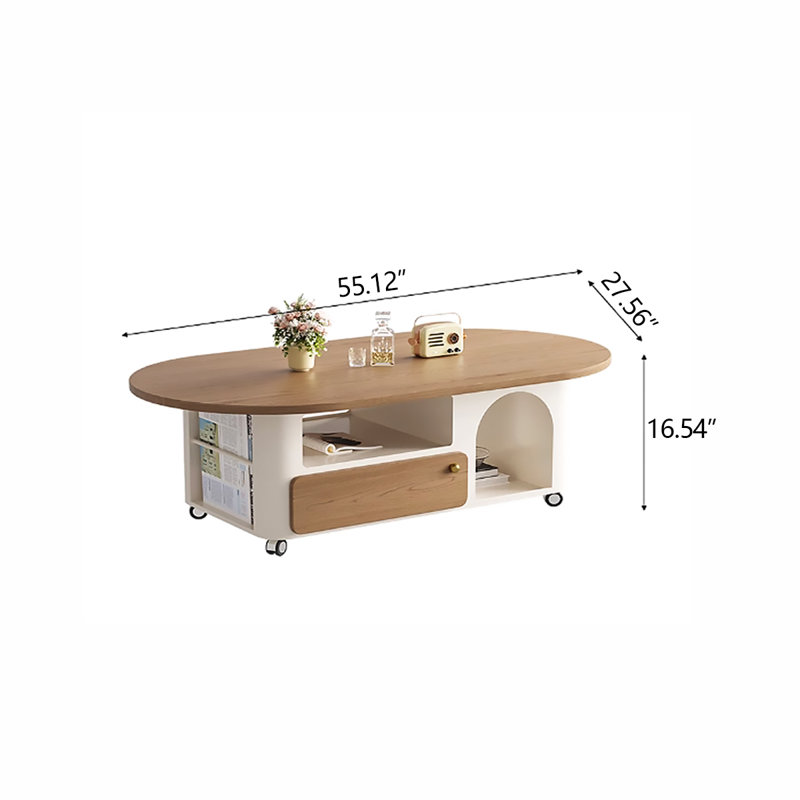 Table basse en fer brun et bois manufacturé brun, H 16,54 po x L 55,12 po x l 27,56 po