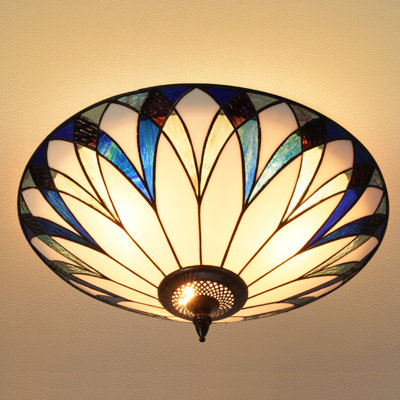Tiffany 18 Inch 3 Light Dimmable Tiffany Glass Flush Mount Light