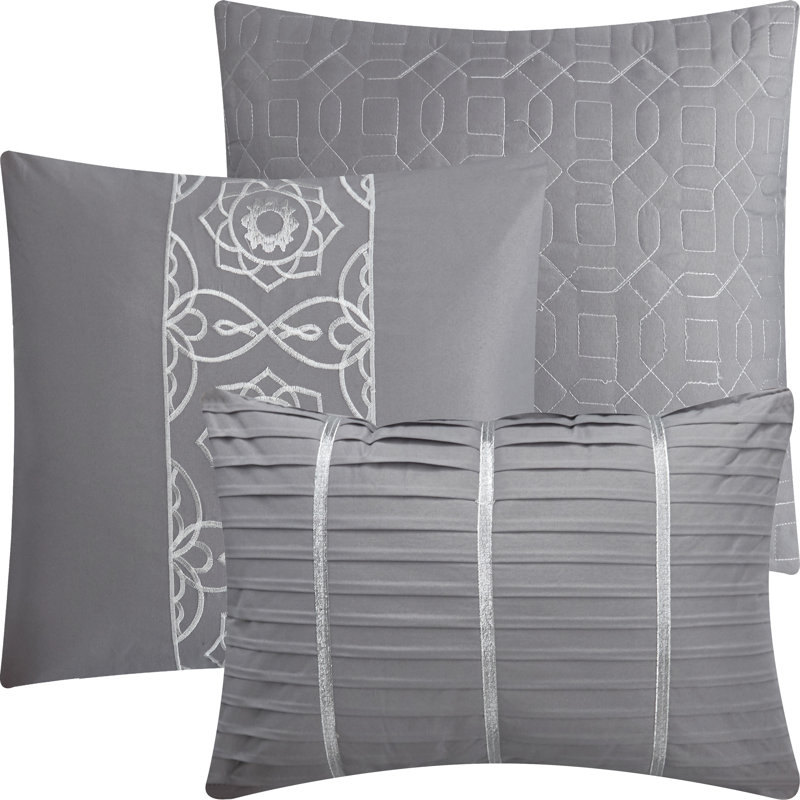 Tonya Microfiber 6 Piece Comforter Set, Gray, Queen Comforter + 5 Additional Pieces