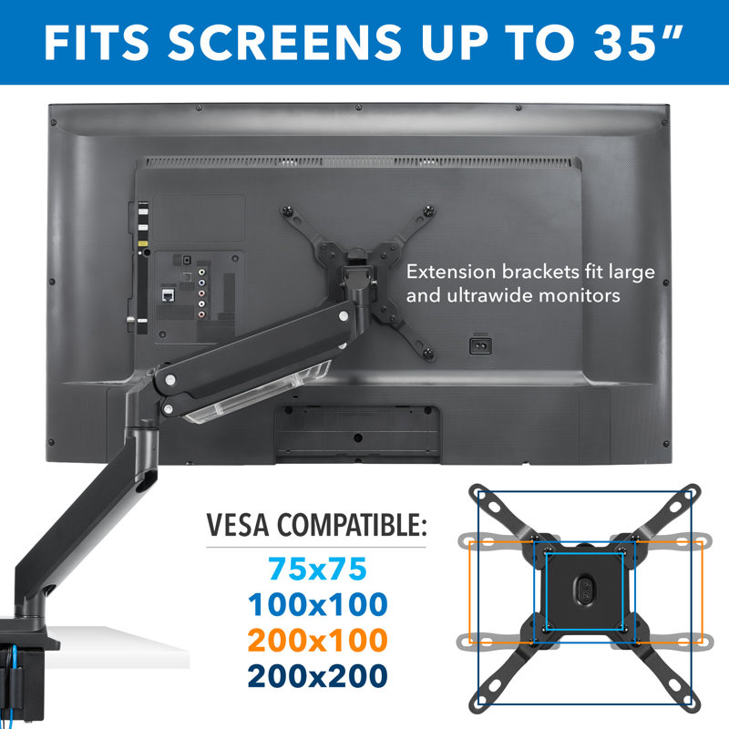 Black Dual Monitor Desk Mount with USB Ports and Adjustable Arms
