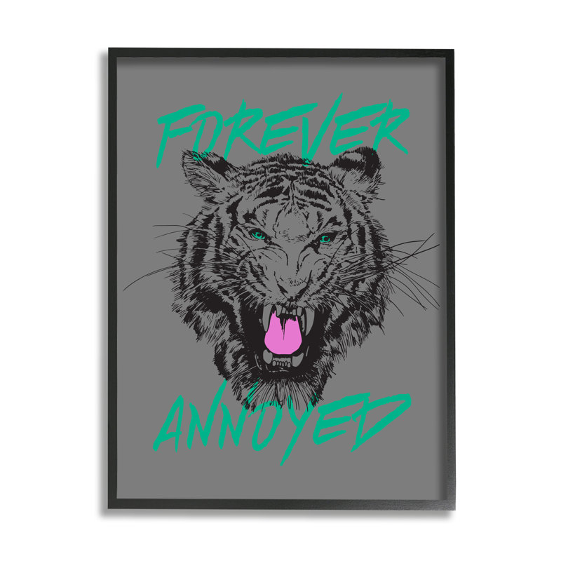 «Bb-506», encadré «Forever Annoyed Tiger» sur bois par Lulusimon, Cadre flottant noir de jais, H 20 po x l 16 po x P 1,7 po