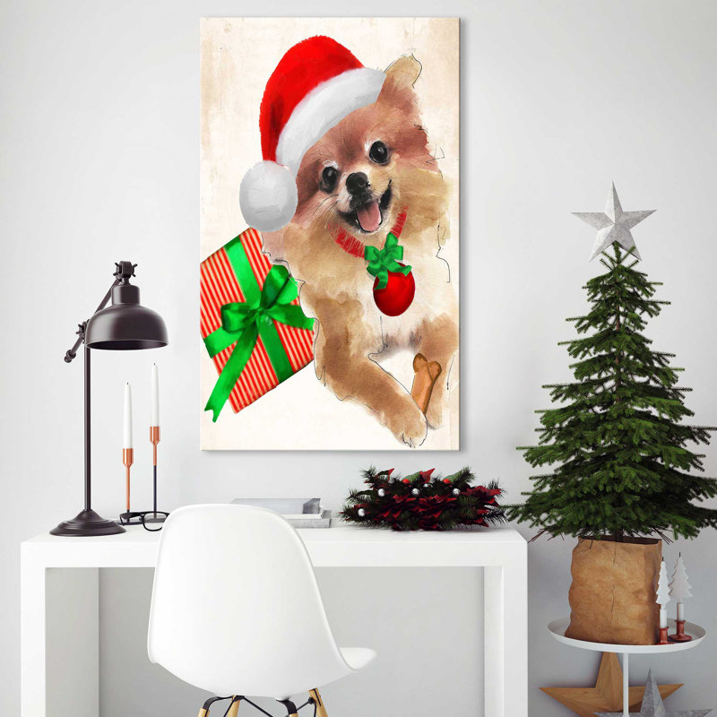 «Christmas Holiday Pomeranian (Vertical)» par By Jodi - impression, Toile tendue, H 30 po x l 18 po x P 1 po
