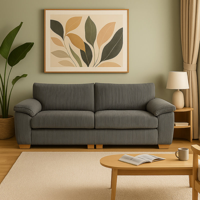 3 Seater Corduroy Sofa, Grey