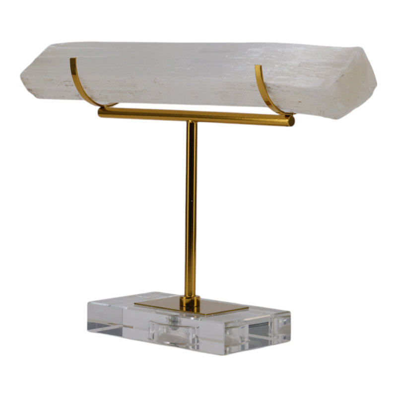 Valencia-Inspired Selenite Decorative Object with Metal Accents and Acrylic Base - Modern Mineral Display for Elegant Home Decor