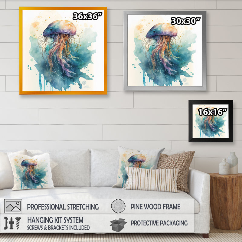 Reproduction sur toile Josede Colorful Deepsea Jellyfish III, Impression dorée sur toile encadrée, L 36 po x H 36 po