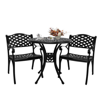 3 Piece Cast Aluminum Bistro Set Outdoor Table and Chair Set,Black