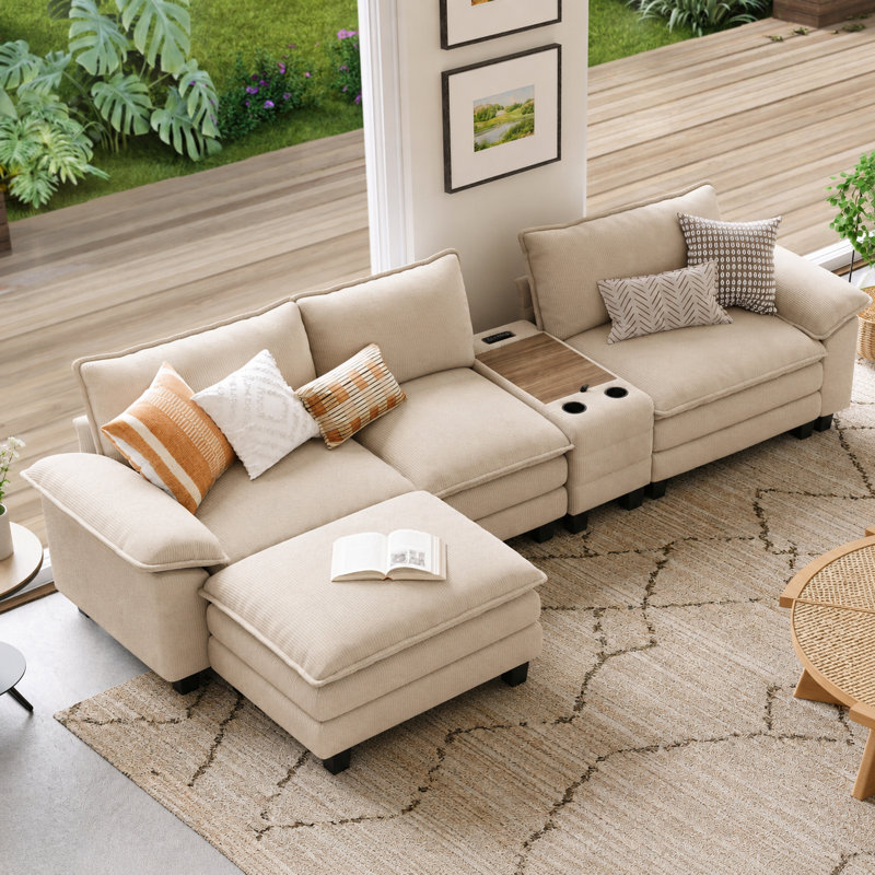 Table de bout modulaire avec rangement et porte-gobelets 15,3 po Colbey, Beige