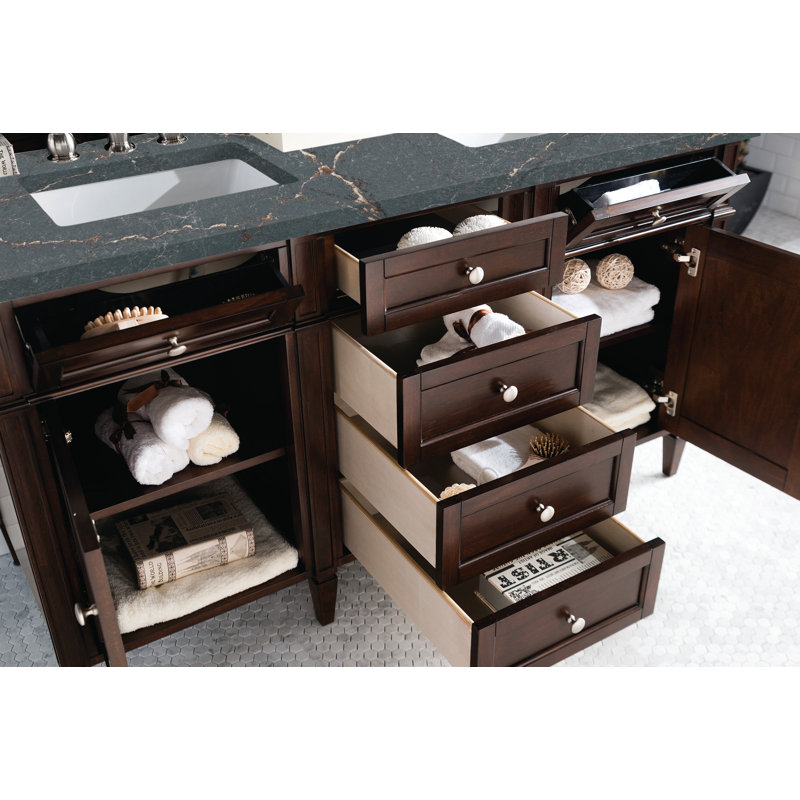 Brittany 60'' W Double Vanity, Burnished Mahogany, Parisien Bleu, 8" Widespread