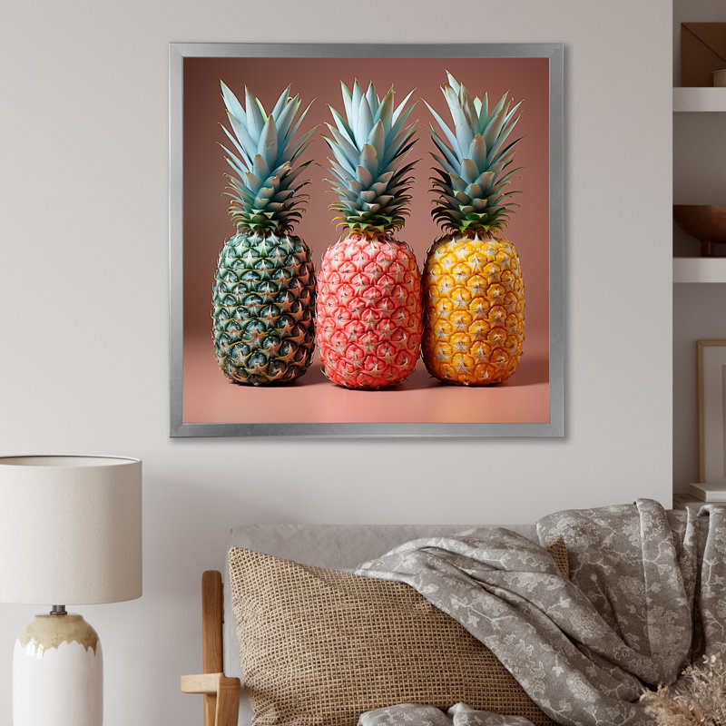 Ananas de couleur pastel délice I - Ananas, art mural, H 16 po x l 16 po x P 1 po, Toile tendue