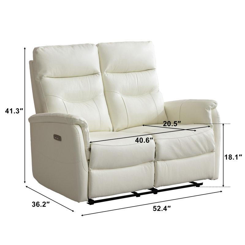 Viradis 52.4" Genuine Leather Zero Clearance Recliner Power Reclining Loveseat With USB Port, 2-Seater Recliner Couch