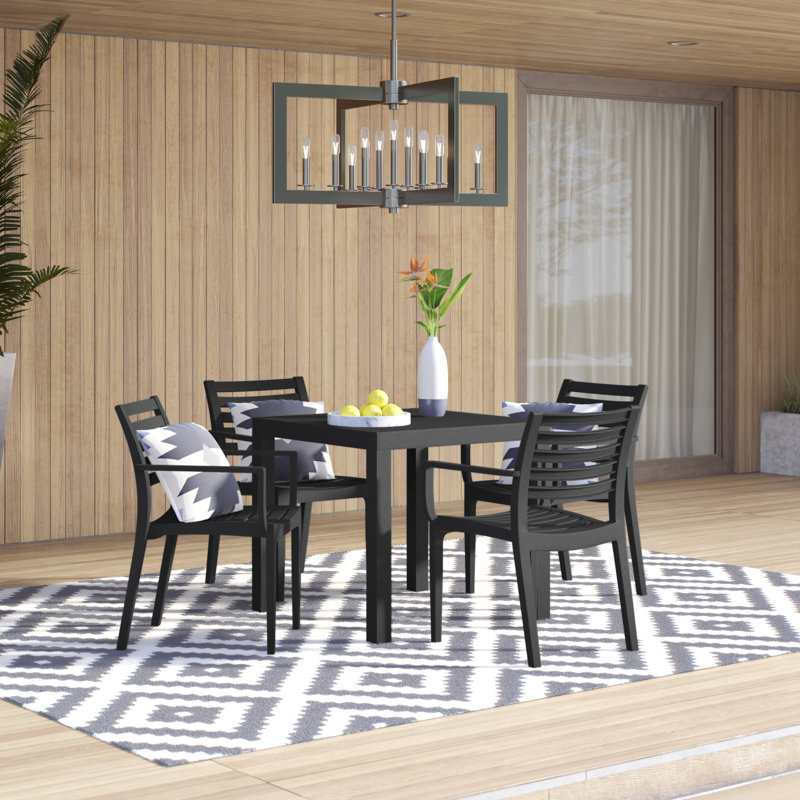 Quadis 4 - Person Patio Dining Set with Square Table, Black