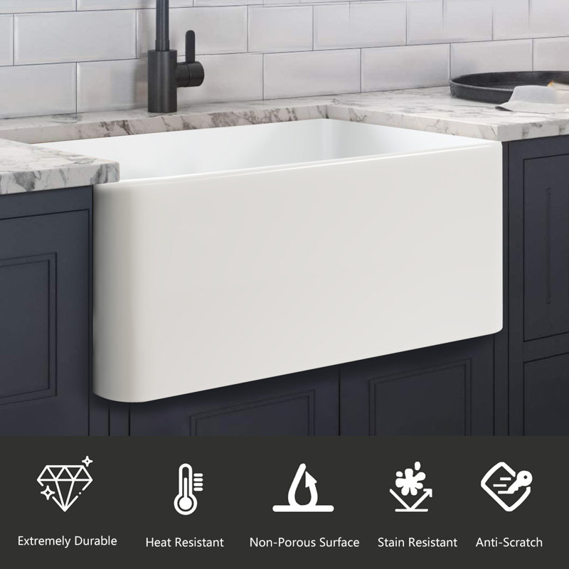 24'' L Single Basin Kitchen Sink, White