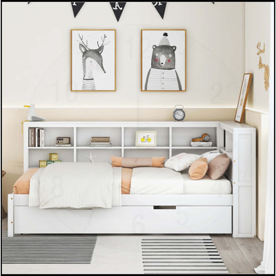 Lit de jour en bois avec lit gigogne, tablette de rangement et ports de chargement USB pour chambres à coucher modernes