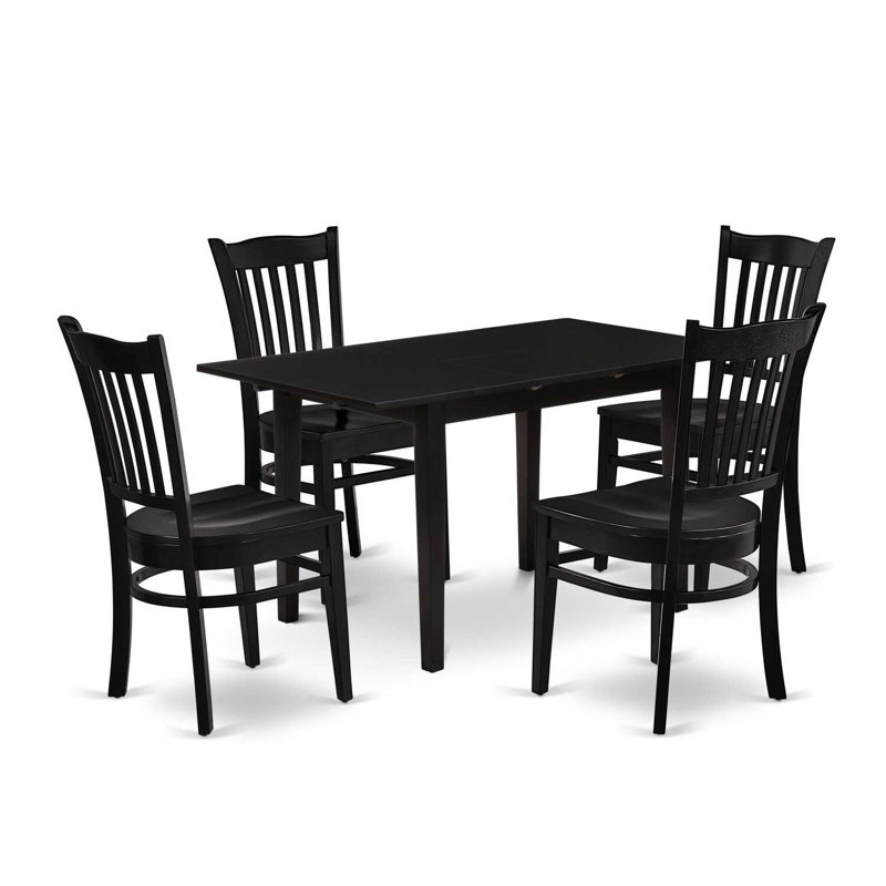 5-Piece Buttermilk and Cherry Solid Wood Top - Rectangular Dining Room Set with Butterfly Leaf - Seats 4, Black, Black, Black