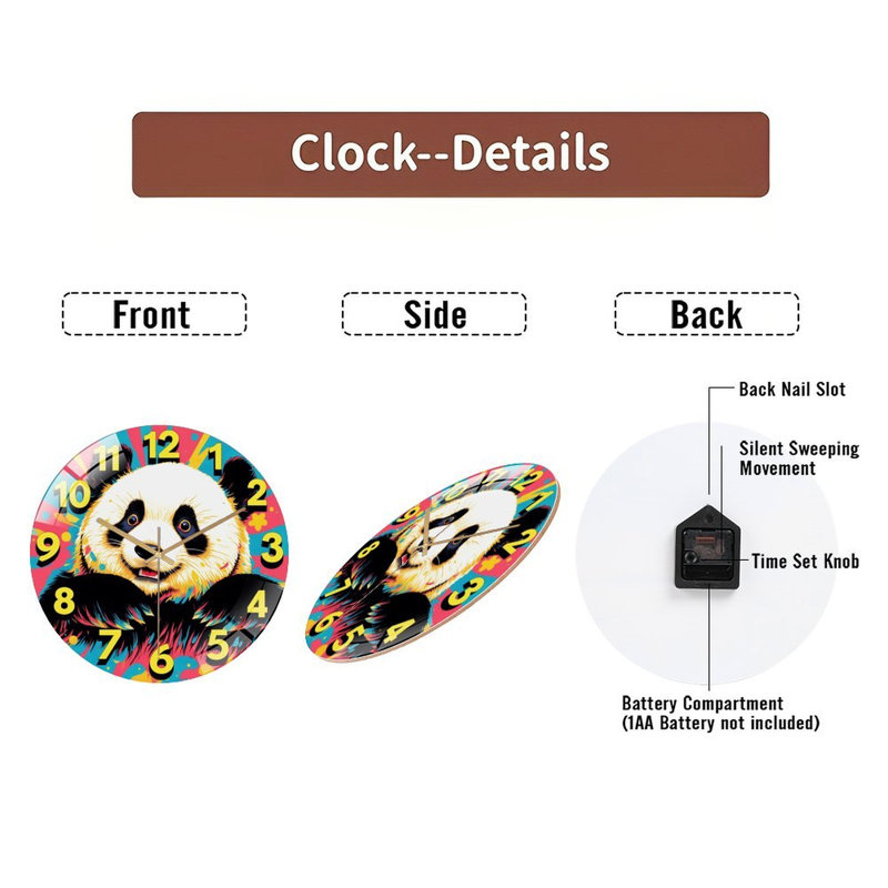 Horloge murale colorée Panda