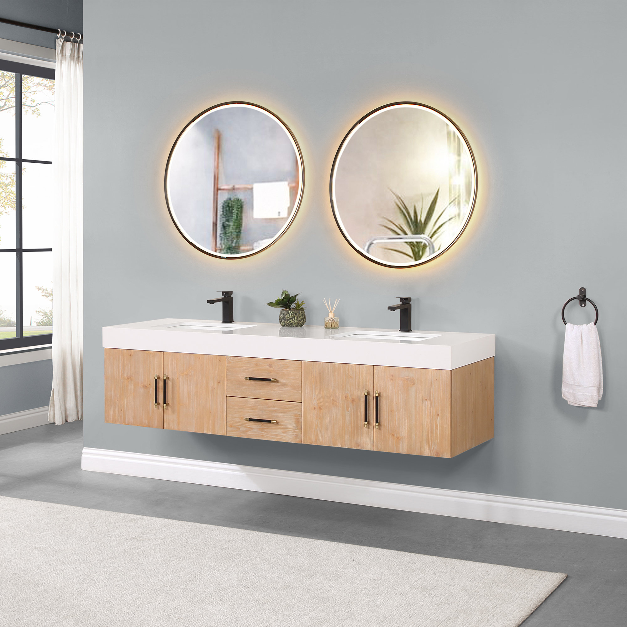 Subtle 72 Double Sink Wall Mounted Modern Vanity