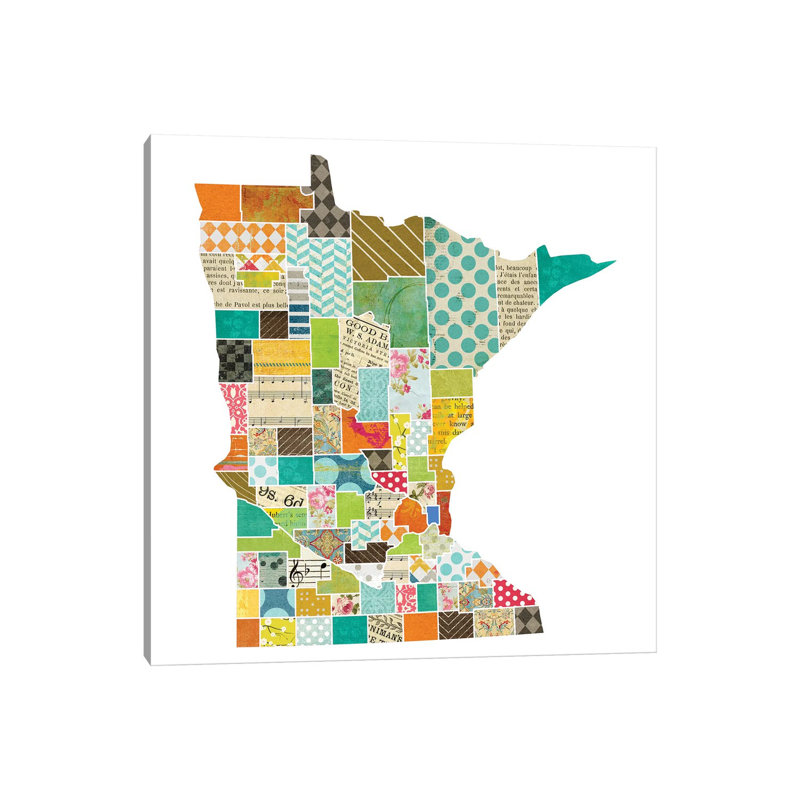 Minnesota Quilted Collage Map 1 Piece Wrapped Canvas Wall Art, 45.72 cm H x 45.72 cm W x 1.91 cm D
