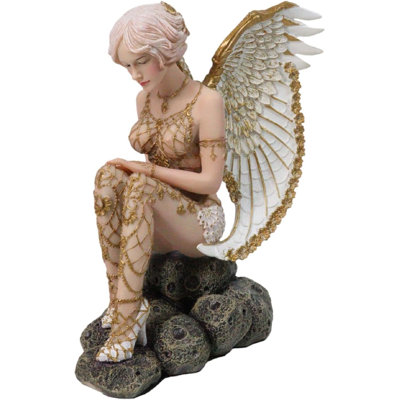 Victory Angel Winged Warrior Seraph With Golden Fish Net Outfit Figurine 6.25"H