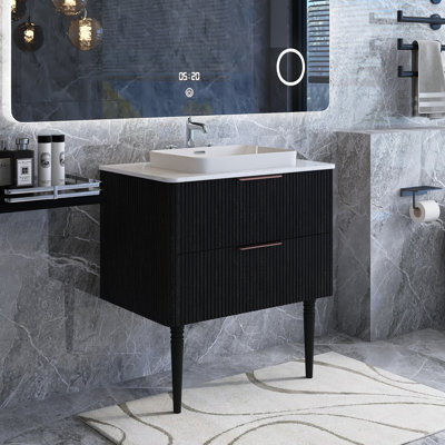 Meuble-lavabo autoportant 30 po à rayures moderne pré-assemblé avec lavabo en céramique