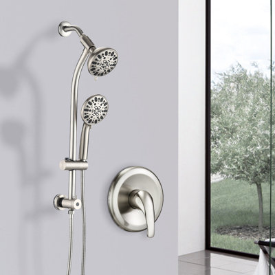 Pomme de douche double à 7 réglages avec perceuse - Barre coulissante en acier inoxydable et tige à deux matériaux Spa