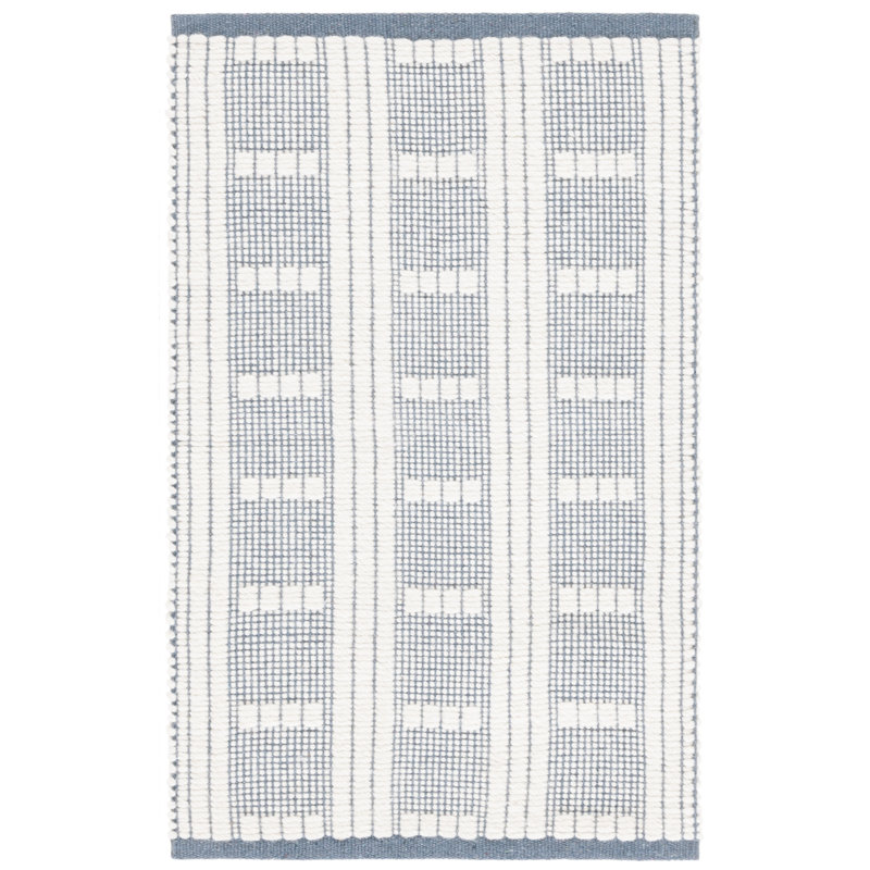Vermont 951 Flatweave Wool/Cotton Geometric Rug in Green/Ivory, Rectangle 4' x 6', Blue 