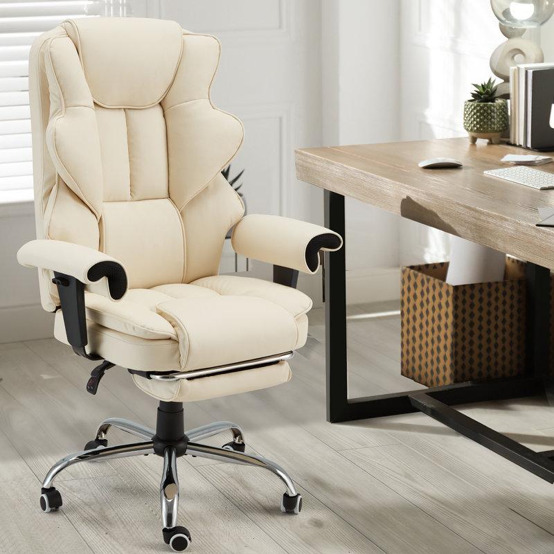 Executive Office Chair with 6-point Massage, Footrest, Beige