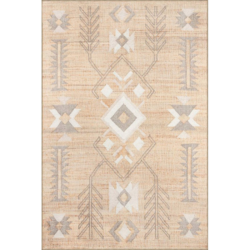 Tapis tissé à motif géométrique traditionnel lavable à la machine, Sous-tapis rond 3 pi 3 po inclus