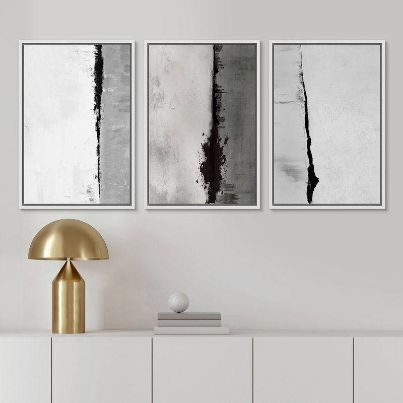 "Minimal Landscape Pastel" noir et blanc, gris, images neutres, impression sur toile, 3 pièces, H 24 po x l 48 po x P 1,5 po