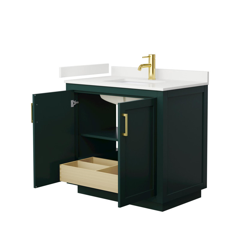 Miranda 36" Freestanding Single Bathroom Vanity with Quartz Top, White Quartz, Green, Brushed Gold